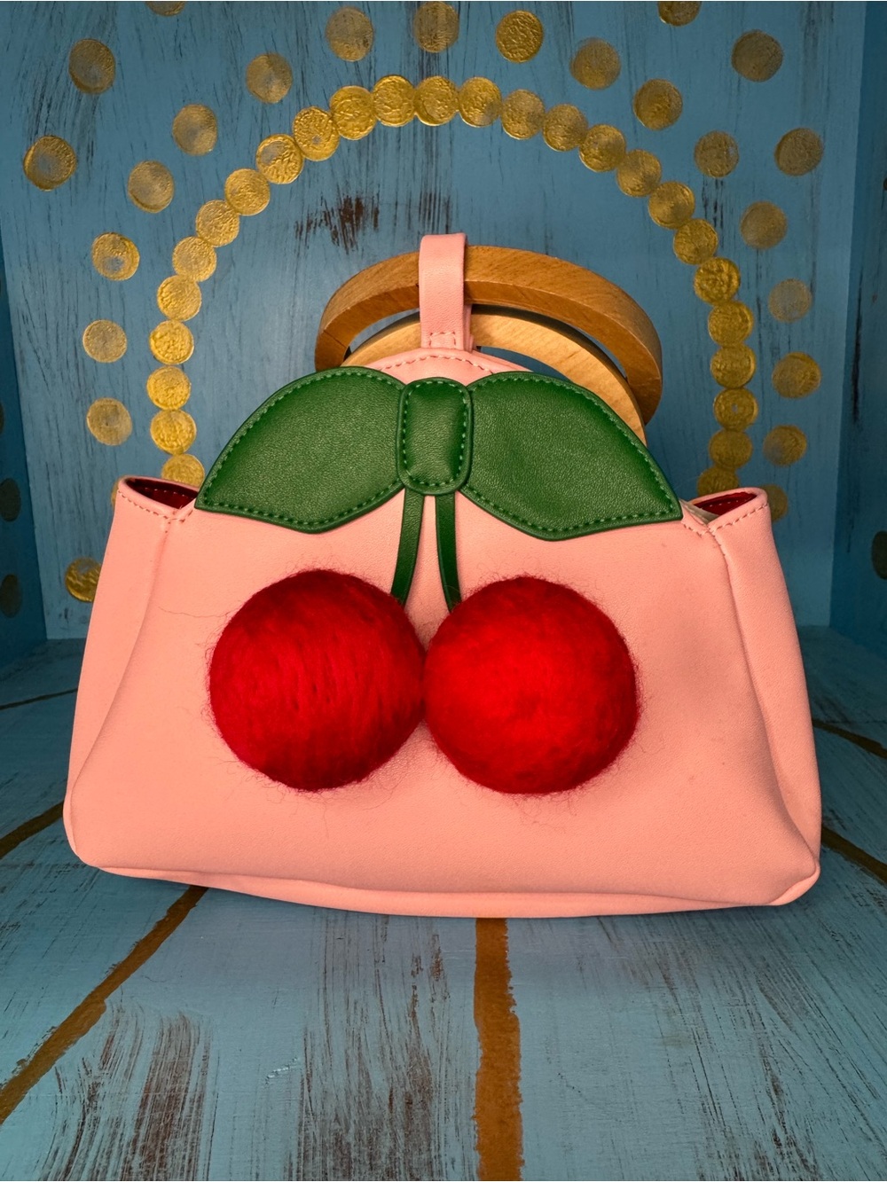 Valfre Cherry Pink Women’s Pleather Wooden Top-Handle Clutch
